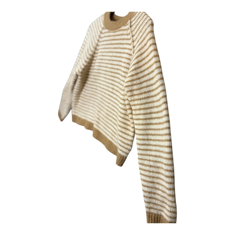 American Eagle Womens Striped Crewneck Sweater S Ivory Mustard Everyday Casual - Picture 5 of 6